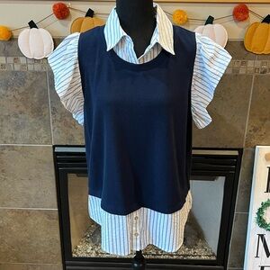 Entro Navy and White Layered Top